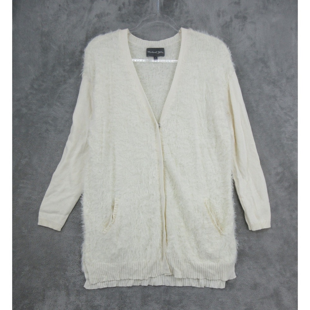 Michael Stars Sweater Womens Size M Eyelash Knit‎ Fuzzy Longline Snap Cozy Cream